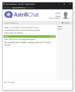 Assistenza in chat di Astrill