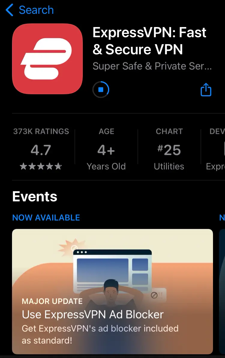 ExpressVPN en la App Store de iOS