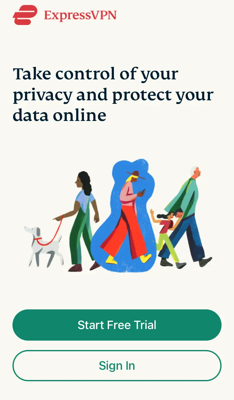 Écran d'inscription à l'essai gratuit d'ExpressVPN sur iOS