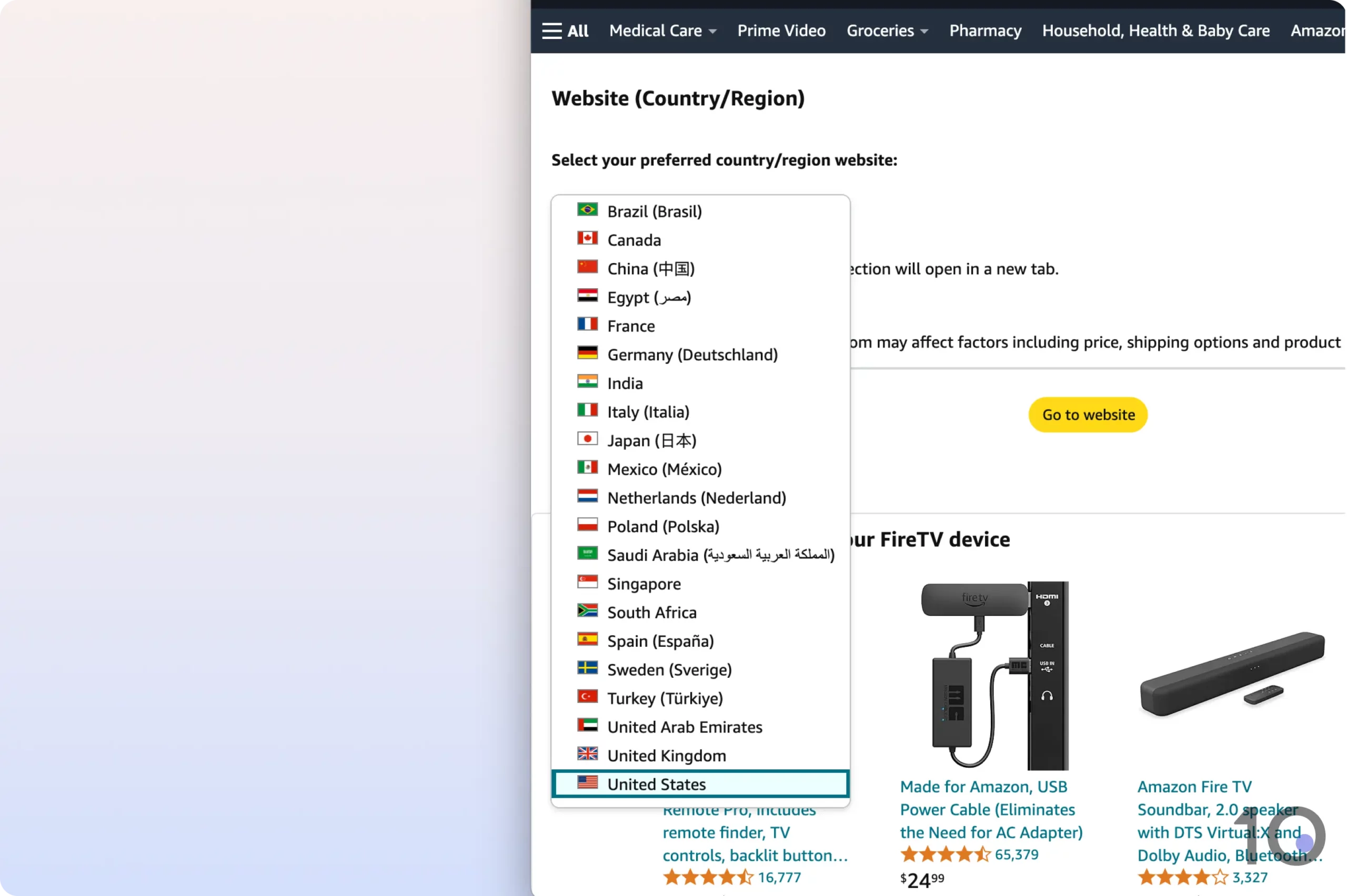 Lista de países/regiones de Amazon Prime Video