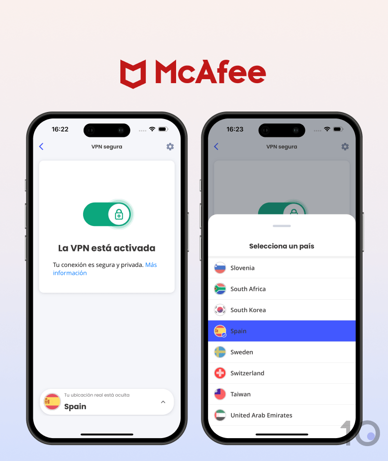 Aplicación McAfee Safe Connect en iOS