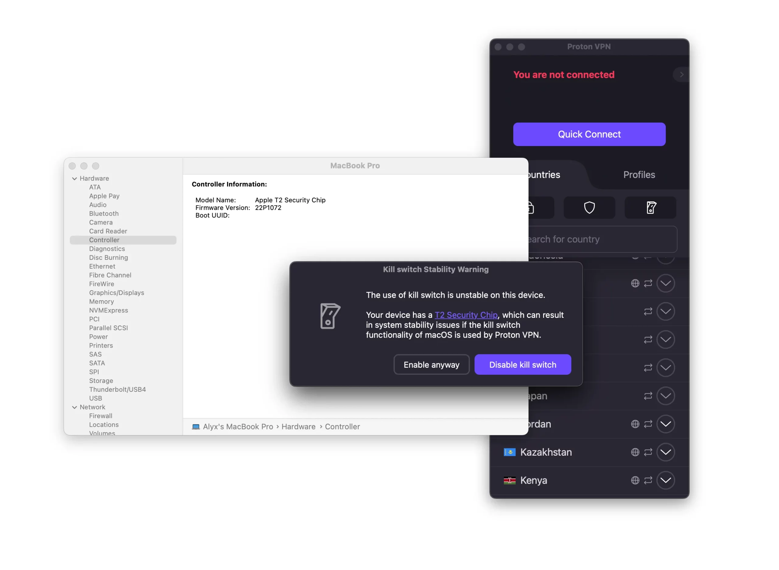 Proton VPN varnar sina macOS-användare att dess kill-switch kan orsaka programkrascher på enheter med T2-chips.